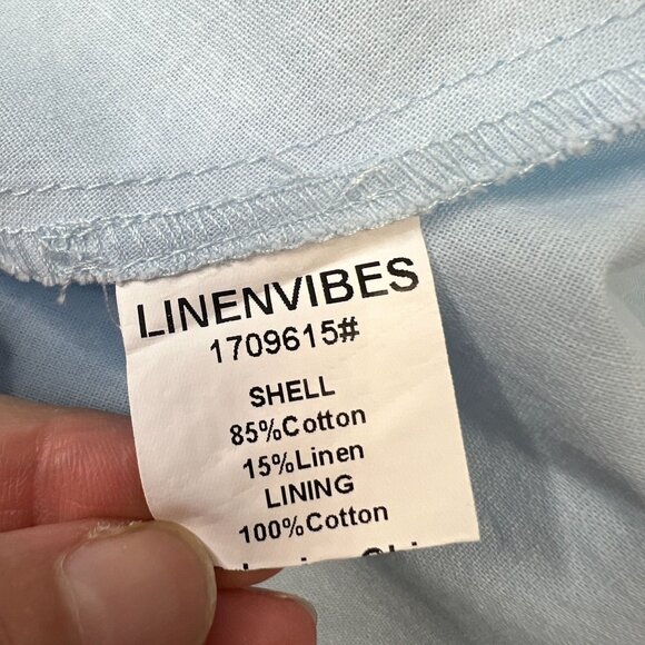 Linen Vibes Midi Linen Dress Long Sleeves Belted French Vintage Sky Blue Med - Picture 10 of 11